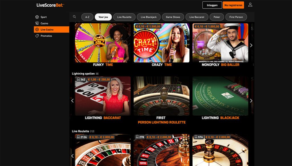 livescore bet live casino Nederland