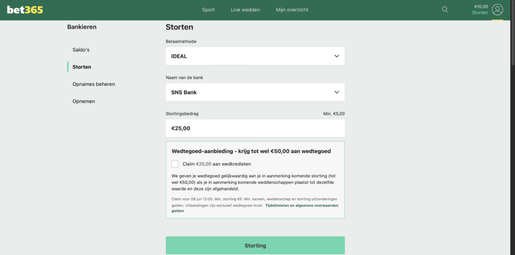 storten met iDeal bij Bet365