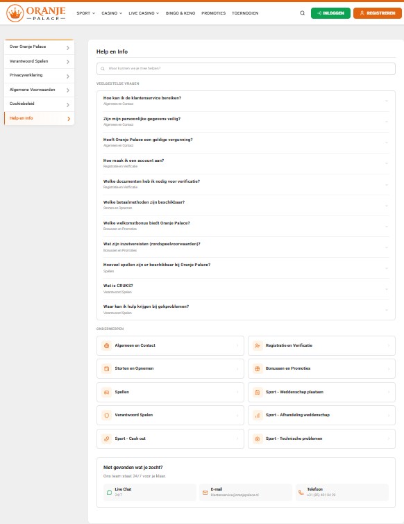 help, info en contact Oranje Palace