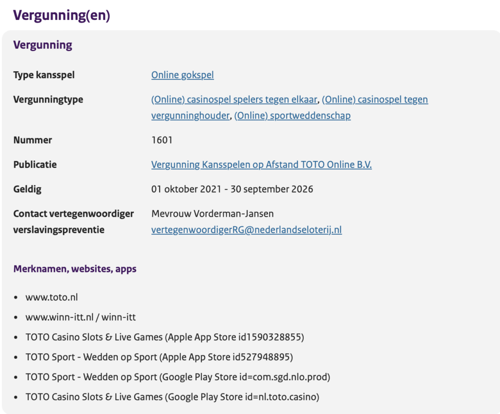 ksa vergunning Winn itt bingo Nederlandse loterij 