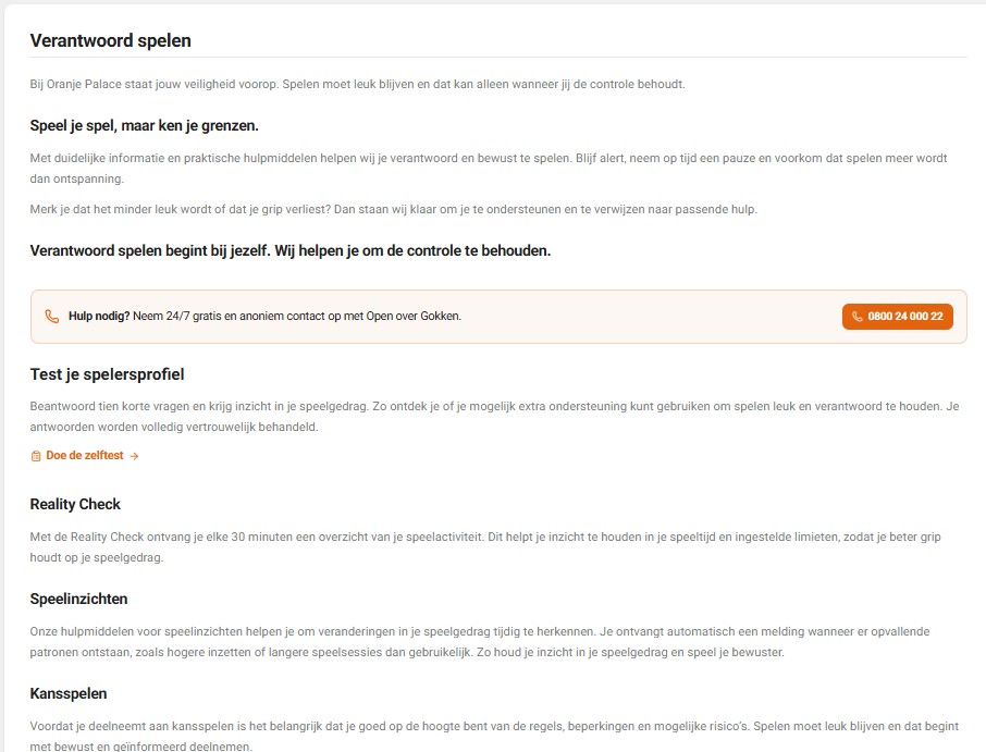 verantwoord spelen bij Oranje Palace