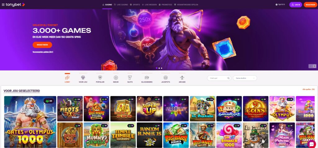 Tonybet Casino Nederland hoofdpagina