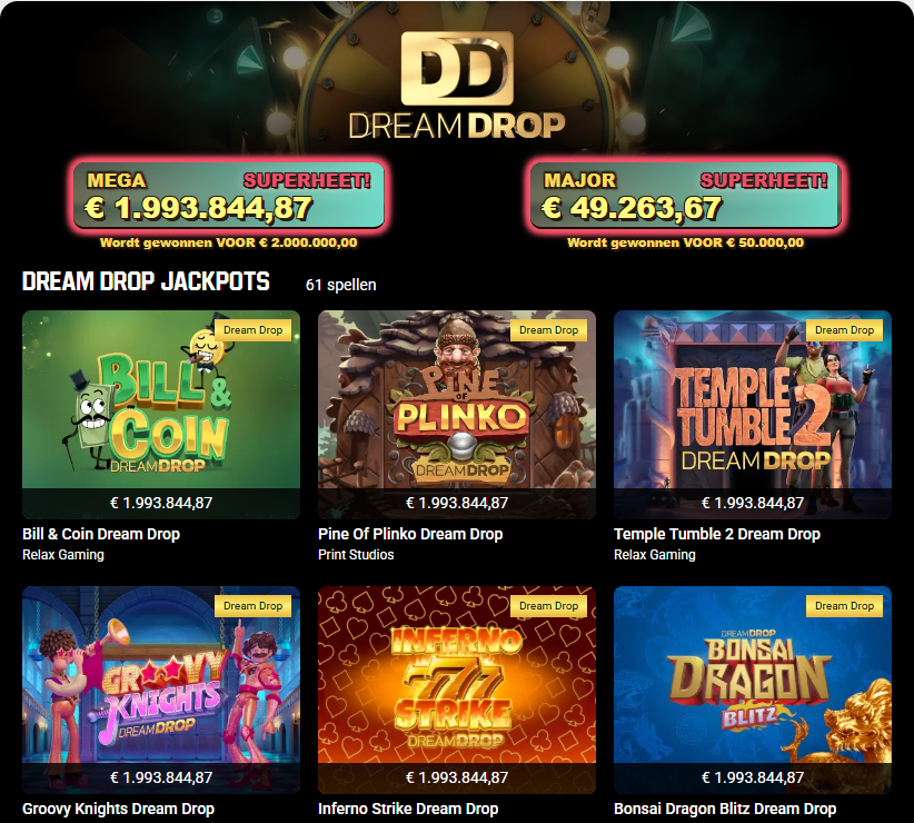 dreamdrop jackpot huidige stand