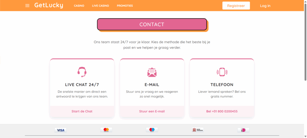 Klantenservice GetLucky Nederland
